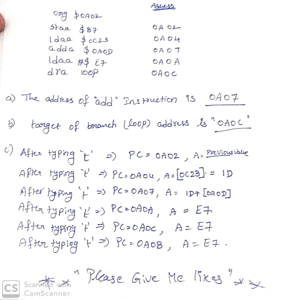 Adduess OngOA02 Staa B7 ldaa oc23 a dd a OAOD ldaa #E dra loop 6 A O2 O A OL 6A OT OA O A OA OC OA o7 a The addiess of add ns