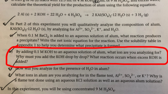 calculate the theoretical yield for the production of alum using the following equation. 2 Al (s) + 2 KOH 22 H2O+4 H2So4 2 KA