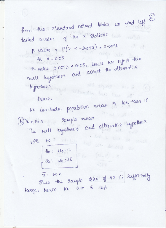 Rom e standaxd namal tablel tailed p-value2 Statictc P- vatue 00092 05, heuce ject it e accopt o altemative rottosis Heuce ep