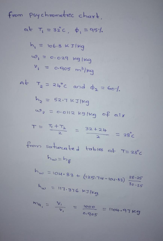 Frem Poycometitc chas », = o.qo5 m3l 2. 2. Pom satwrated tables at T28 28-25 30-2s hw = 117-316 KJ/kg.