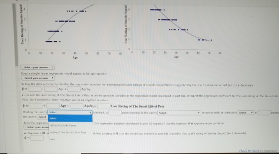 10 20 0 10 2040 50 60 TO 80 Age Does a simple linear regression model appear to be appropriatei b. Use the data provided to d