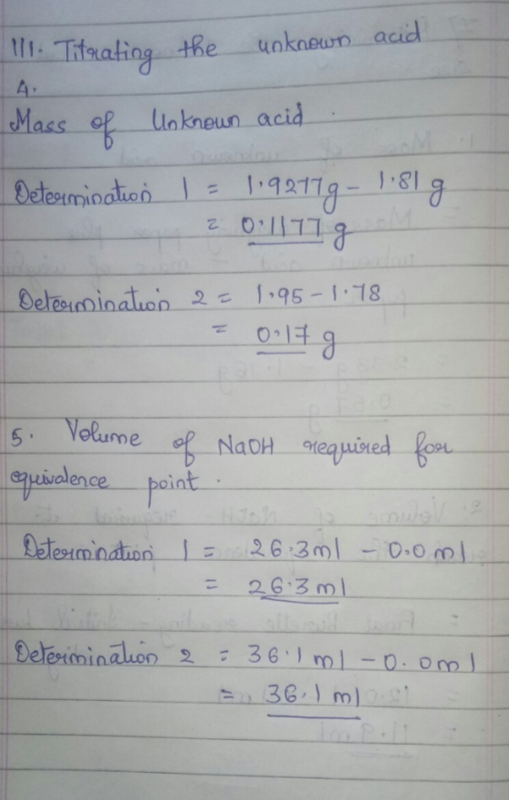 Mas ln kneun acid 211 eheminatuon 195-1.18 Volume-of-NaOH alence point 9e Determinaion 236 ml-o.om l
