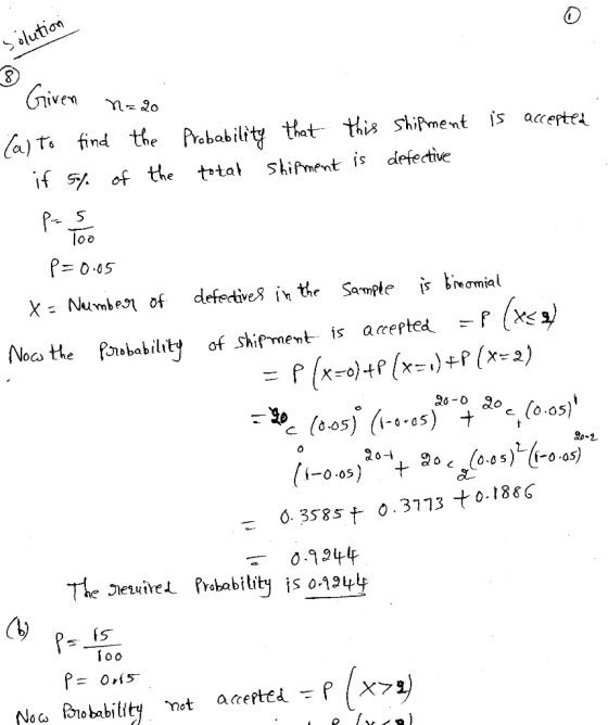 0 Given n-2。 a) ti, find the Probabilit that thi 8 shipment is accertu if s of the total shirment is defetive 045 X: Number