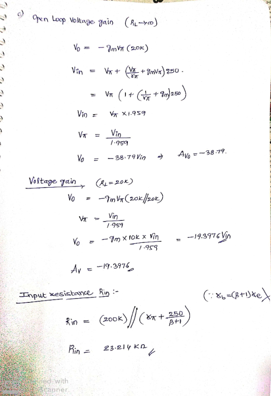 en Loop Voltage gain (AL-vo) Im V(20k) Vax (+m): Vin 250 Vn Vio Vin VT Avo 38.79. Vo -38 79 Vin Vostage gain AL=20K) -m r20k2