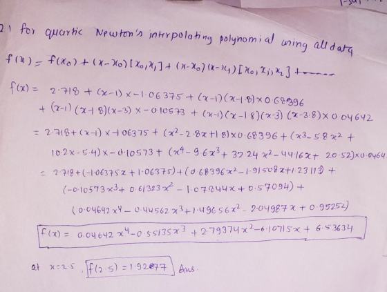 2) for quarhc Newtons intrpolahng polynomia uning all data f()f(xo)+ (x-Xo) Xo,, 1 (x-Xo) (-4) [o, 2i) f(x) 2.71+ Cx-) x-106