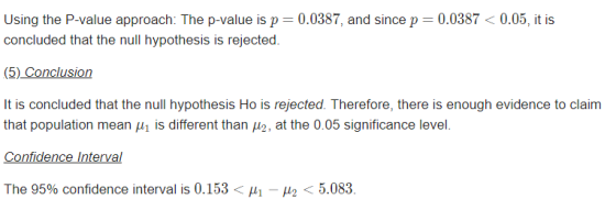 Using the P-value approach: The p-value is p 0.0387, and since p-0.0387<0.05, it is concluded that the null hypothesis is rej