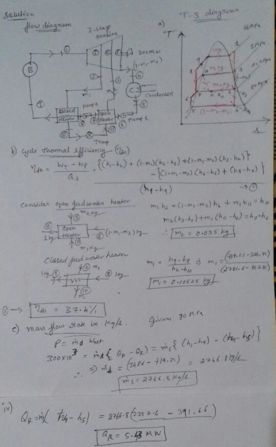 Seuleon a) 3-sta 3ecmk sim Ch1-h4) Co nsider opon Jeud uw aker heater m, he +(1.mi-m1) h1 + 께 hn = h7 ) 17 ha-h mI 2 m, n,: 0