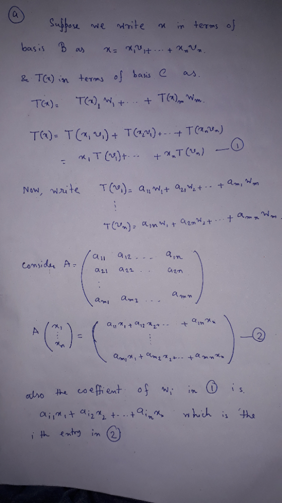 rite terms of We bαs is as. & Ta) in +erms of basis C TAWM T + Ta) -.+ T(Aun) Th)- T(,) Ta) ,T ()t +,T() Now, wite a1m consid