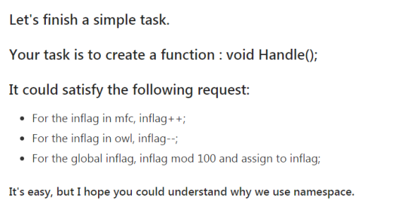 Lets finish a simple task. Your task is to create a function void Handle); For the inflag in mfc, inflag++ For the inflag in