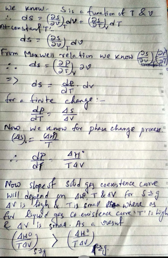 Sis e fureion k T&v Know we Atconstant 2dT SP ds 7 dv Gm Marwel relaiun we kno 2P ds 1 C ds de ch dp 4s dT 4 V f phese change