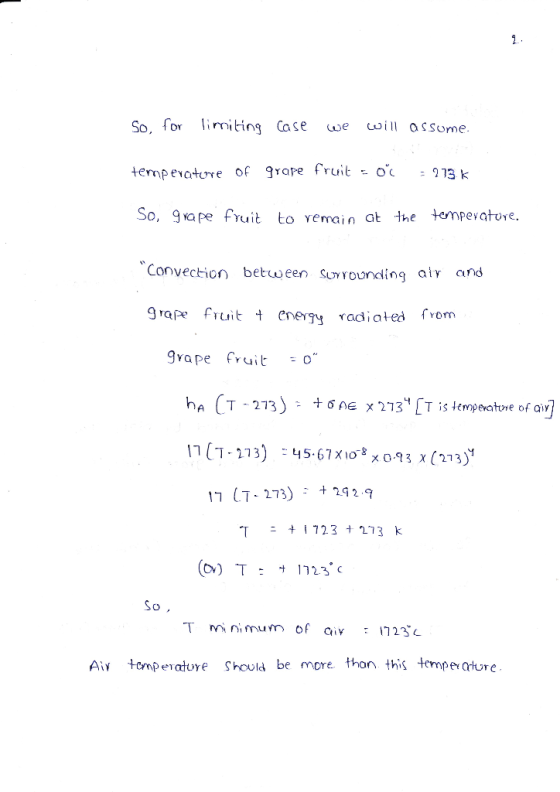 So, fo limiting Ce osSorne. tempevoture of grape fruit - o13 k So, gape fruit to vemain at the tempevatove Convection between