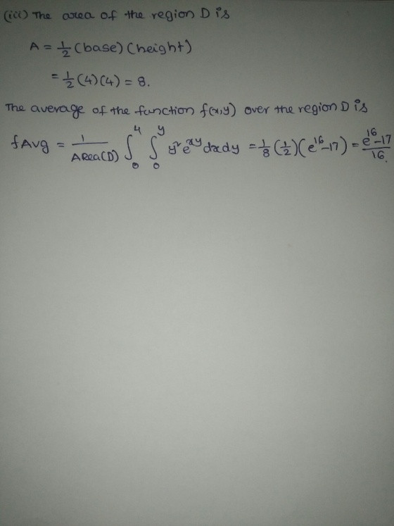 (ic) The atea o.f tha regian D s 2. (4)(4) 8. The average of the function fcw) over the region D ARaaCD) 1G