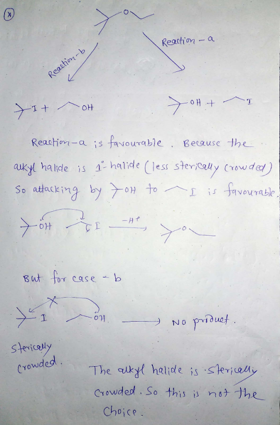 Reachion - a он Reatiei -a is favourabl Beouse the alkyl halide is 4. halide (less sterically (γ0wdc/) So attacking by Steric