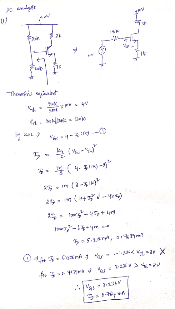 c amalyis ) 3K 2K Thevenins equiwalon V-je 120K by KUL Vas4-k) 9. (4-g(m)-3) 9. 000T tm 25231 mA, о.739 mA / av X 5236 mA Vs