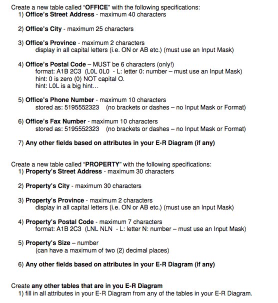 Create a new table called OFFICE with the following specifications: 1) Offices Street Address - maximum 40 characters 2) O