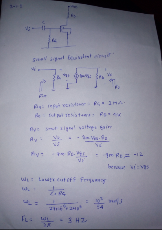 2-1-1 NoD RD RG small sghal uivalent circuit Vas m Vgs R Vo The RG Ro Rin Rin inpyt resistance RG 2Mn Ro- Out put resistonre