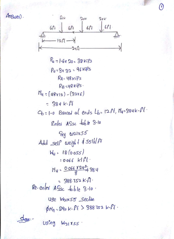 AnBwei) 2o K 244 RA- 48 kiPs RB -yg kips (u)-(3x6) Nu Ny 2x55 Hu-0066X242 388.752 k-?