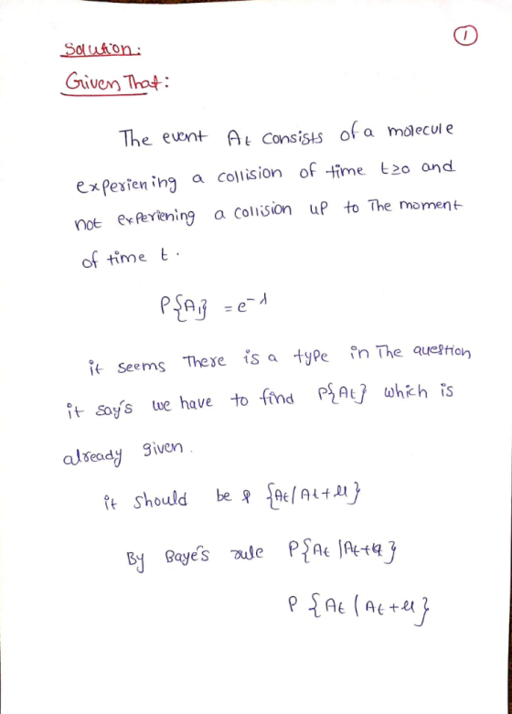 Givey That The eunt A Consisls of a maecui e exPexten ing a collision of -time 20 ond not exfertening a Colision uP to The mo