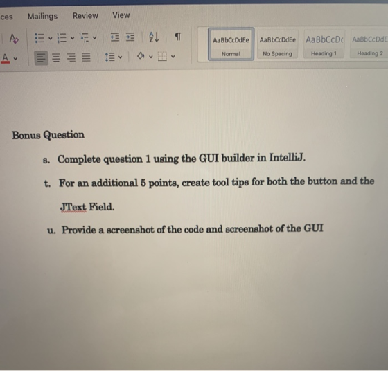 ces Mailings Review View AaBbCcDdEe AaBbCcDdEe AaBbCcD AaBbCcDdE Normal No SpacingHeading 1Heading 2 Bonus Question s. Comple
