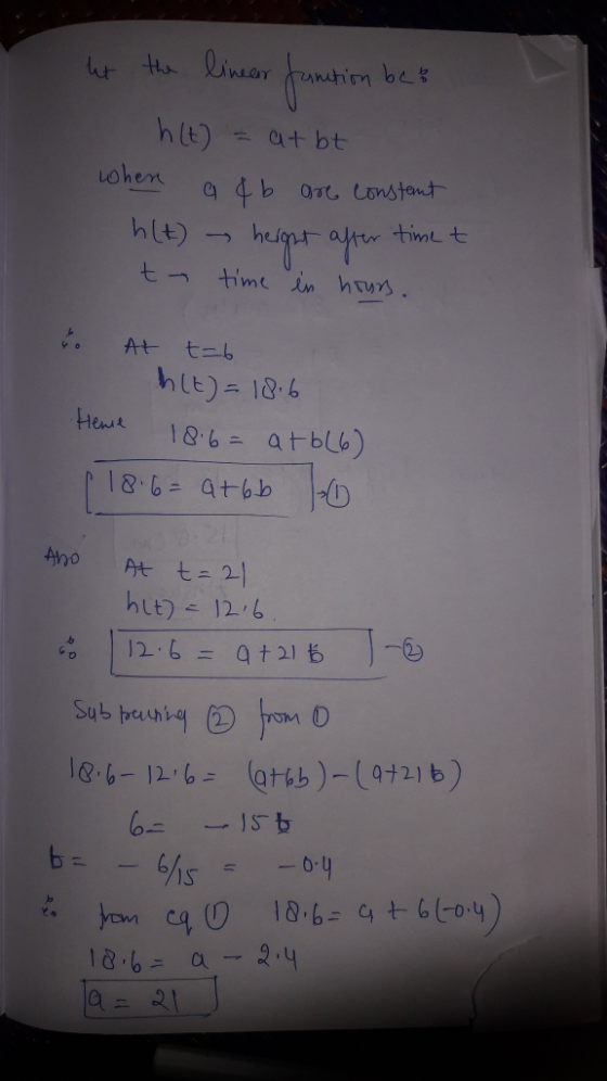 htr linear ntim be at bt ohen OT Lonstant time t tっ time in hrus At t=b Henr 1&.6- atbl6) Ano At te 21 一D) 12.6 = 9t21も 2 le