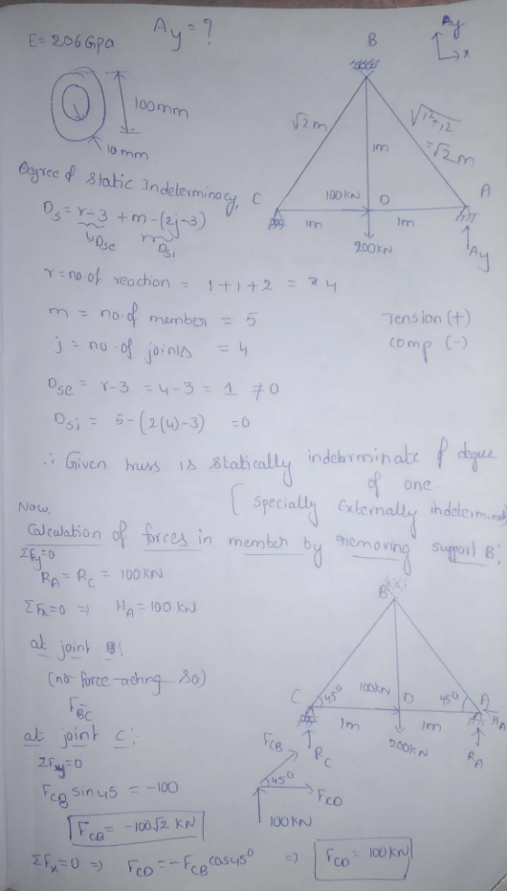 E-206 6pa oomm o mm 100K)C Tens ion) com『(-) indeky miha one specially externally ndeterm, No Lw Cal cuabion torces in member