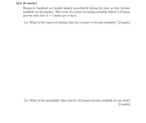 Q.9 8 marks bought almost immediately during the year, as available on the market. The event of a house becoming available fo