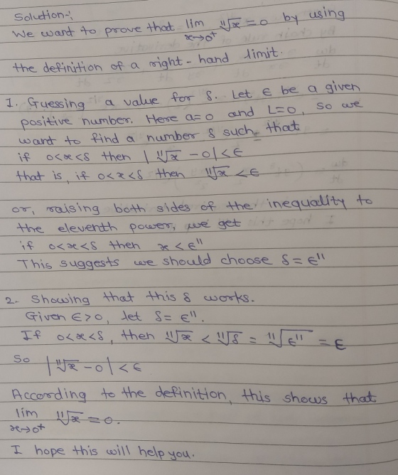 Soluetion O by using We want 40 prove thadt lim 70 Cob dimit hand the definition of a right given 1. Guessing S. Let E be a v
