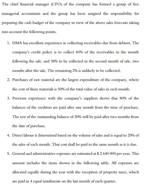 The chief financial manager (CFO) of the company has formed a group of five managerial accountants and the group has been ass