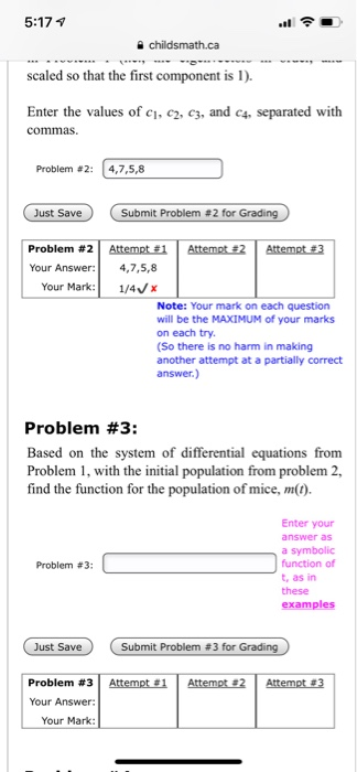 5:17 childsmath.ca scaled so that the first component is 1) Enter the values of ci, c2, c3, and c4 separated with commas 4,7,