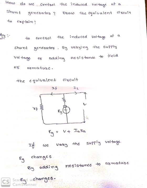 How do coc Hhe induced voltage Conlsol shunt the cquivalent ciscuit gencsatoo ? Dsaco to explain Ary Voltoge nduced the to CO