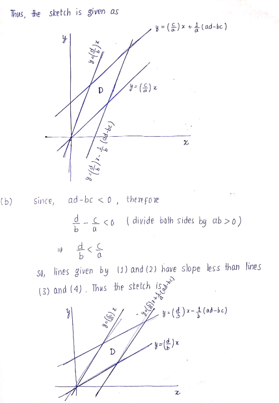 Thus, he sketch is given as ()(ad-bc) ad-bc〈0, there foe (b) since, L 〈0 ( divide both sides by ab Ca Cl S0, lines given by 1