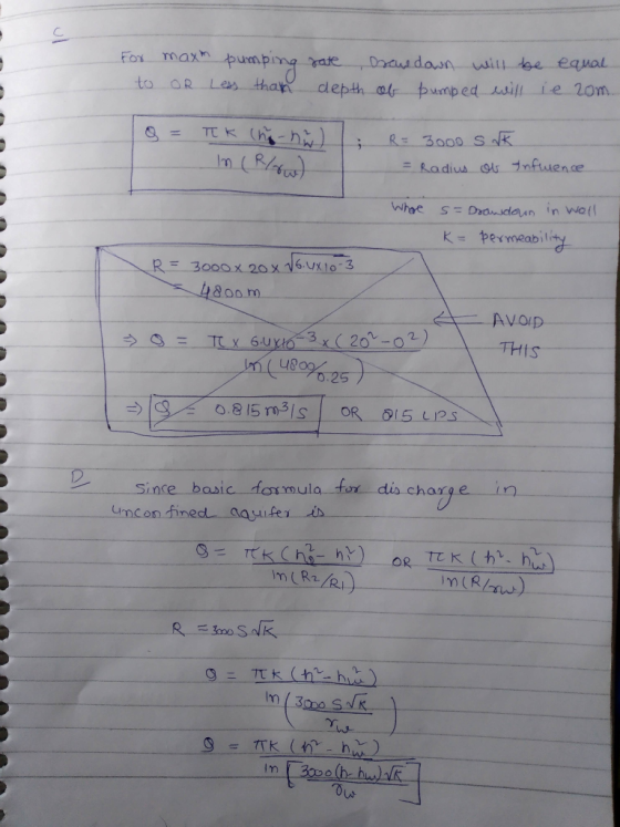 math-Pumping to aR Les thare depth of pumpea will ie 2om For rate -- Doawdaon-will- adius t Infuence K= permeabil 8oom AVOID
