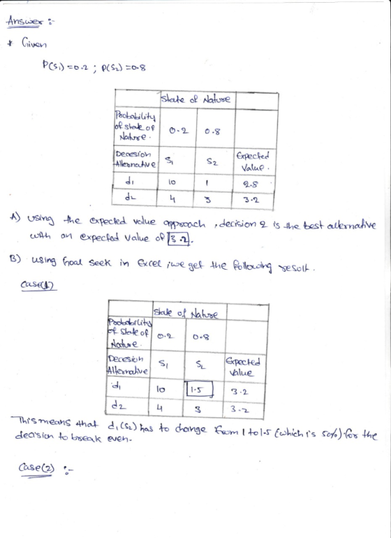 r Given Lu Ncuse Expecked S2 Value becesio lesnateS, 2-S 3-2 cou, an expecked value opE1) 贮ㄣ alue ed 1-5 3-2 deasion to bsea