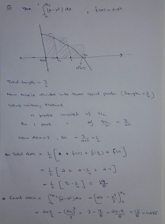 (2-x2) dx /312 M2 Total Sangt 2 Noo this is diviced into thre cAul ports lngh a using uniton Mamod of 312 barts 81u0 3/2 80 p