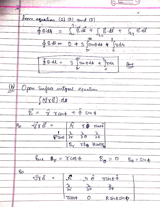 Paga em euation(1) (2) and (3 ) I. &.de t 80 03 Sin d dre Jo Sin db 3 dr (b) Open Suaface tal xds ejualien Rsine sin p