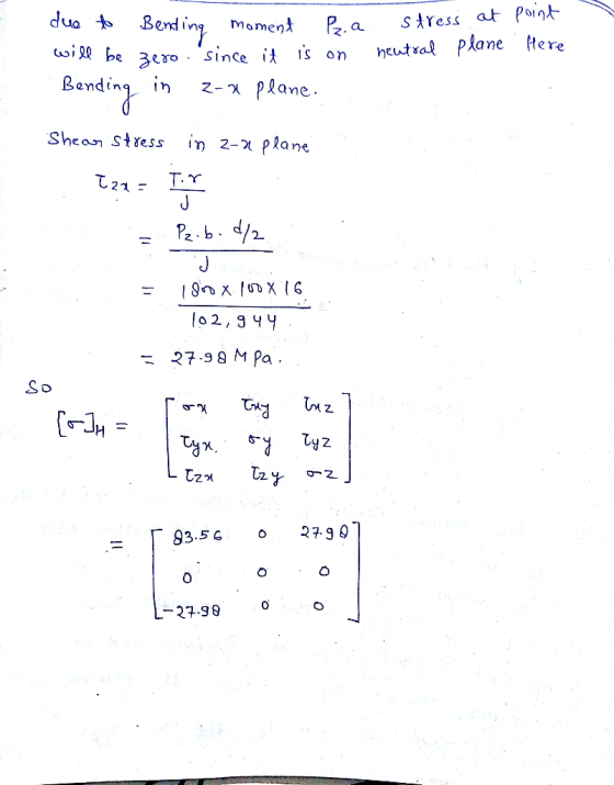 duo SAress at Point Bend ing Since i P2.a moment neutral Plane ftere Bending in Peane Z- Shean stress 2- plane J J o2, 34 27.