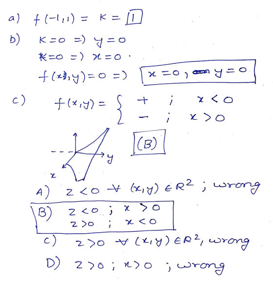 a) f K b) K=0 =)マ= *ニ○ =) =0 x ニ○) F(3,yo ) xく○ c) ○くス B) z <O eR2 ; wron A B) Z < o 2くo c) ER, wrong D) 2 0 o jurong