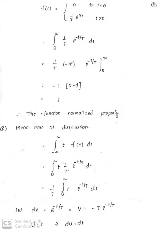 function normalized proport ) Meon me of distri bunon t -r(t) dt DO 0 TIT Scanned,with CamScauèr du