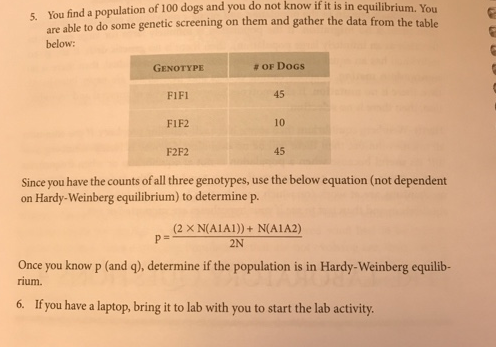 genetic screening on them and gather the data from the table are able to do some below # OF DOGS GENOTYPE 45 FIFI FIF2 10 45