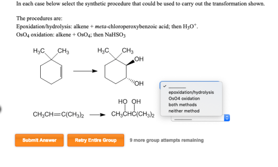 In each case below select the synthetic procedure that could be used to carry out the transformation shown. The procedures ar