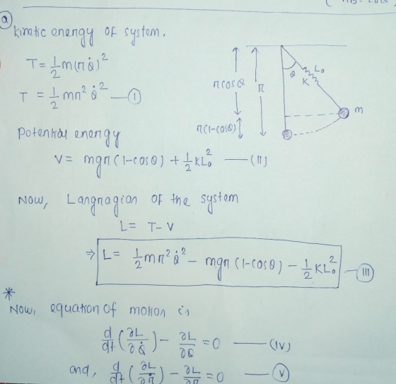 2 ncr-cool ow, Langnagton of the system L= T-V ラ|L= mI(2 &2_m.gn (1-cos 0 )一1KL01-11ll) 2 2 -2L