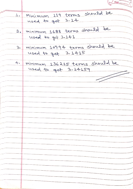 Minimum 11terms shousot be used to get 3,14 2 minimum 16 erms shouobe used oct 3.141 3 minimum 1114 terms shou be used toe3