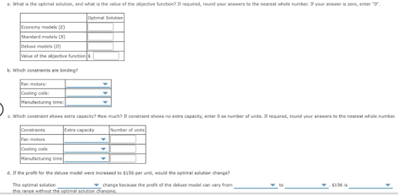 a. What is the optimal solution, and what is the value of the objective function? If required, round your answers to the near