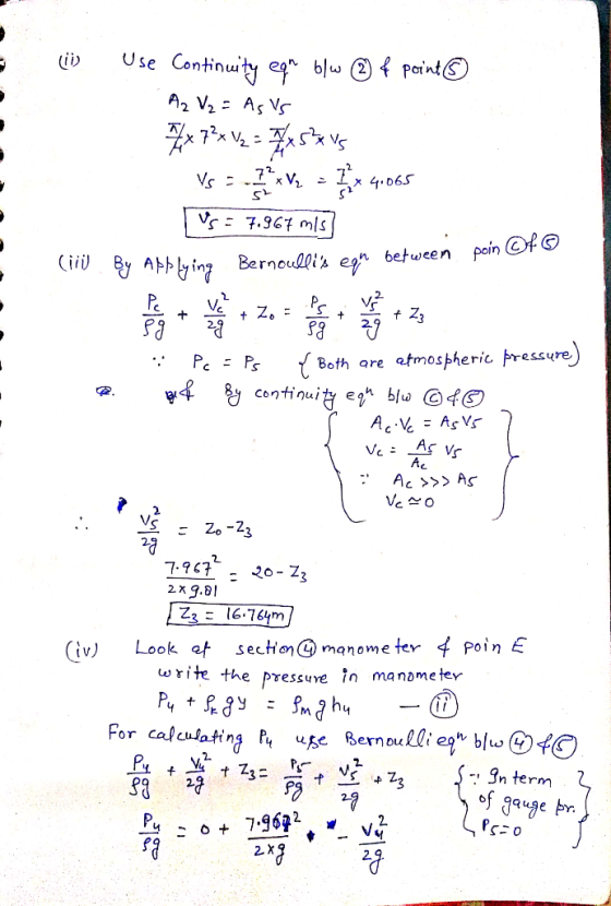 iu Use Continuity er blw C point。 Vr - 7.96 mls n between poin 2. F 2 Both are atmospheric Fressure, At Ac>>> As 2x9.81 Zgこ16