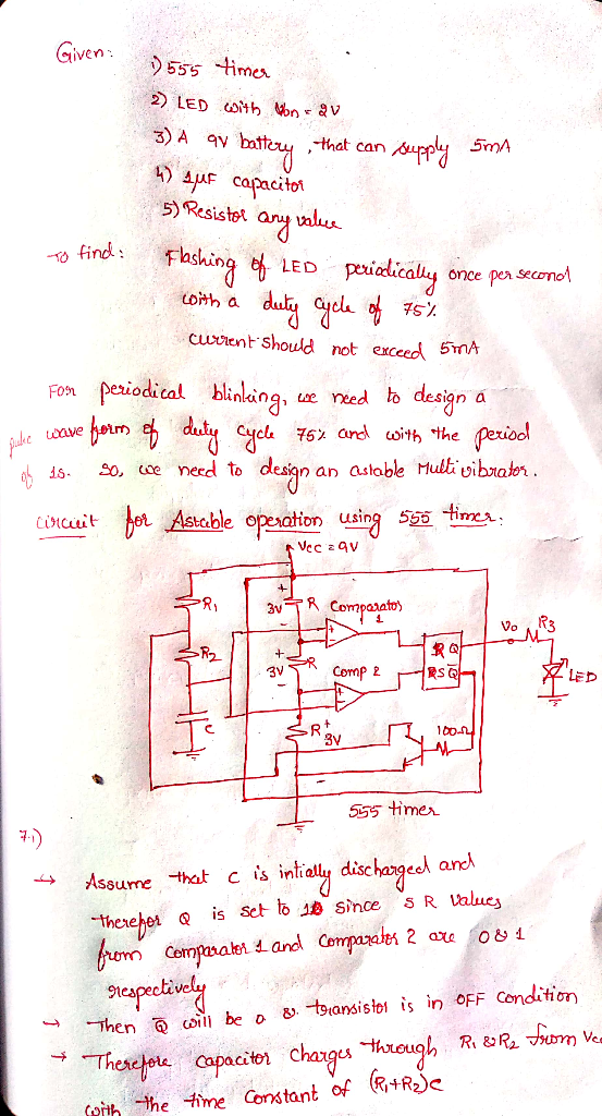 Given s -timeu 2 LED V 3 A av otte that can uro 4)sue capacitof ary find: Flashing LED pui once per ecnol oh a cvient shoud n