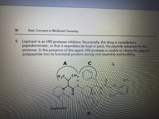 Basic Concepts in Medicinal Chemistry 36 Lopinavir is an HIV protease inhibitor. Structurally, this drug is considered a pept