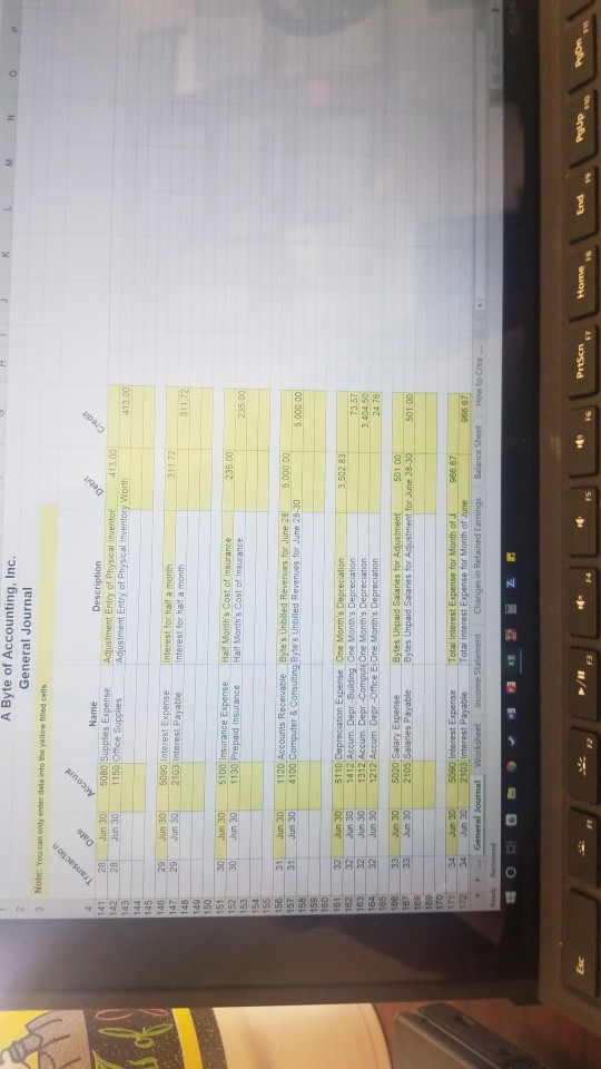 A Byte of Accounting, Inc. General Journal 141 28 Jun 3 30 413 11.72 Interest or haif a 311 30 Jun 30 30 Jun 30 5100 Insuranc