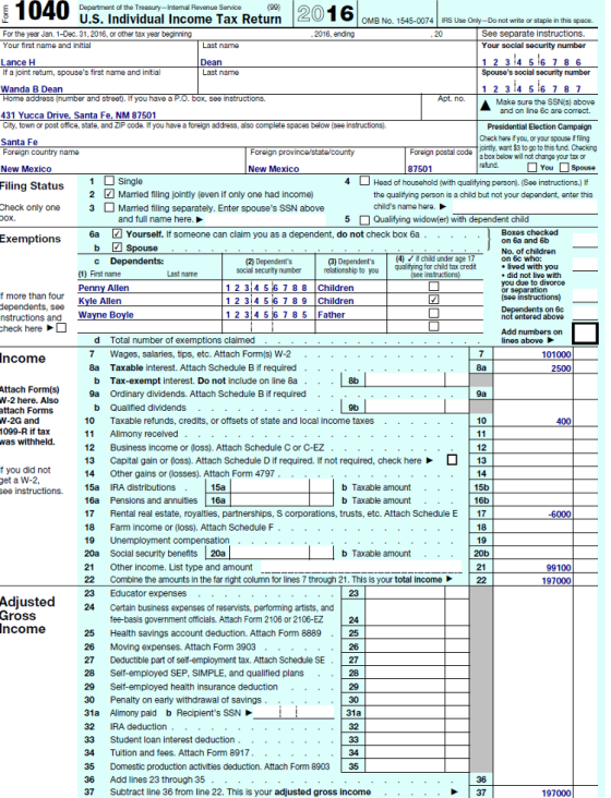 1040 (99) Department of the Treasury-Intemal Revenue Service 2016 U.S. Individual Income Tax Return OMB No. 1545-0074 IRS Use
