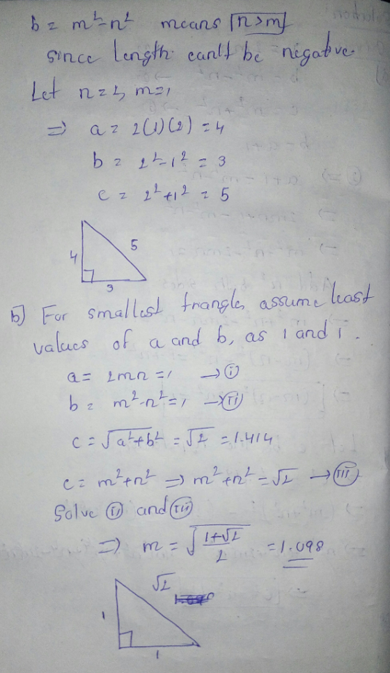 Since Lengh canl be nigove 司For smallsl triangle, assum utood values of a and b, as i and i angle, assume lias U a alve and (