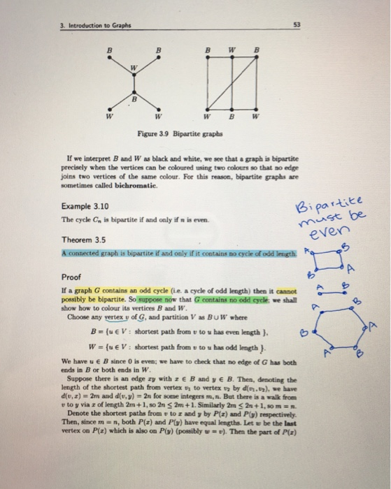 3. Introduction to Graphs W B W Figure 3.9 Bipartite graphs If we interpret B and W as black and white, we see that a graph i